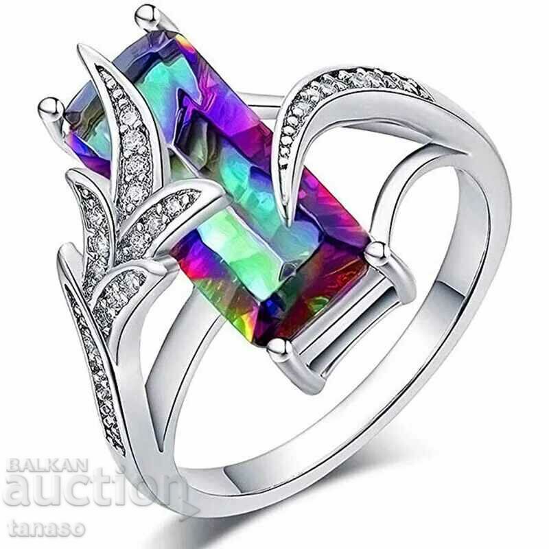 Inel de damă dreptunghiular de lux colorat cu zirconiu cubic