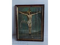 OLD LITHOGRAPH JESUS CHRIST CROSS GLASS FRAME EXCELLENT