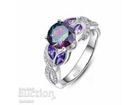 Colorful ladies' ring with cubic zirconia and amethysts