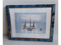 OLD PICTURE REPRODUCTION MARINISM GLASS FRAME EXCELLENT