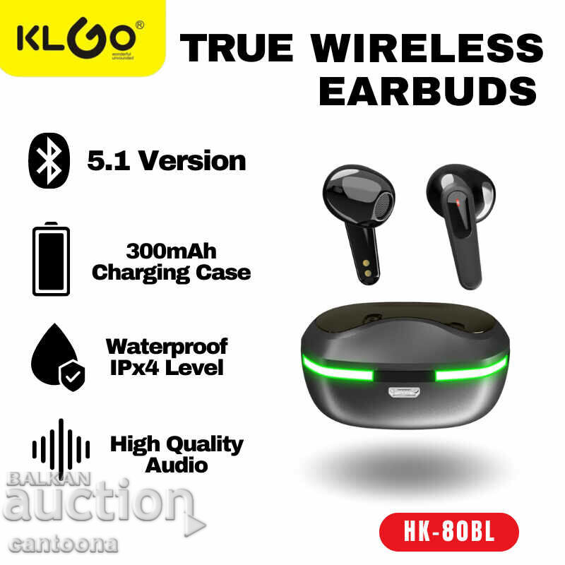 Căști wireless stereo TWS KLGO HK-80BL, suprimare activă