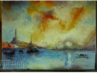 Oil painting - Ancient Babylon - Port city 40/30 cm