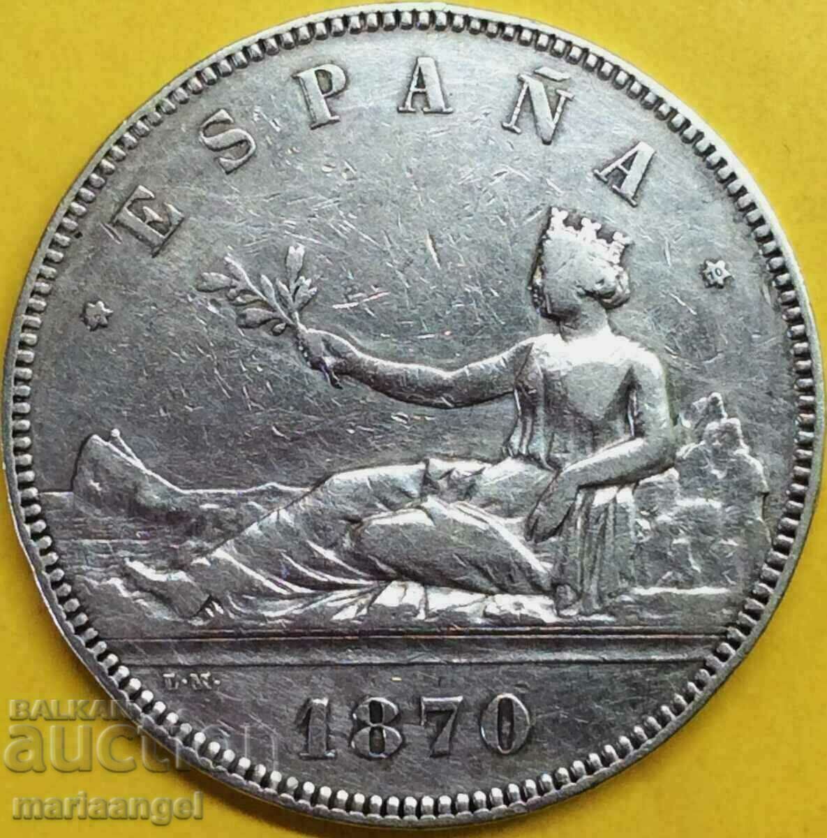 Spain 5 pesetas 1870 Thaler 24.83g 37mm silver