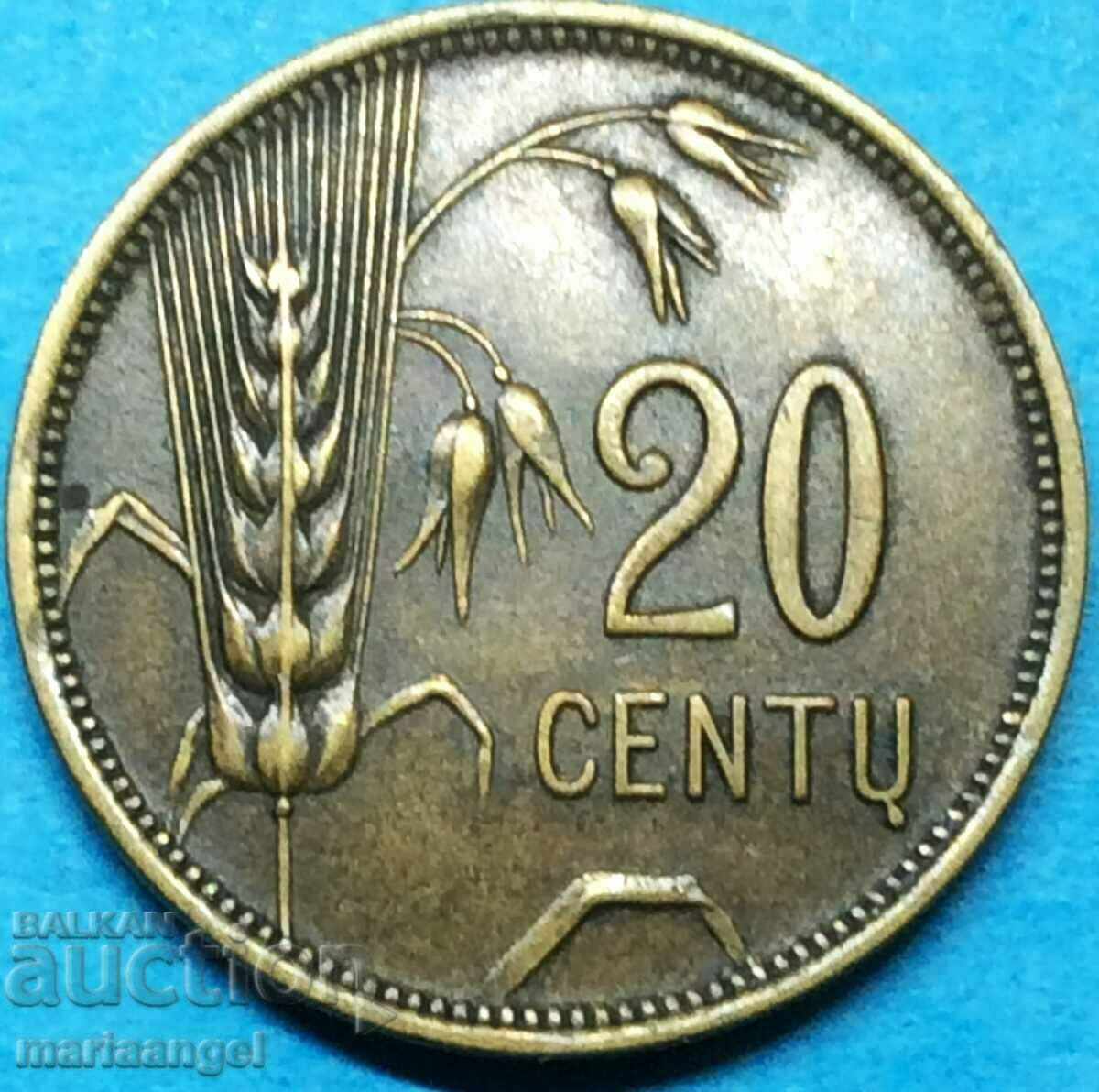 Литва 1925 20 цента - рядка High Grade