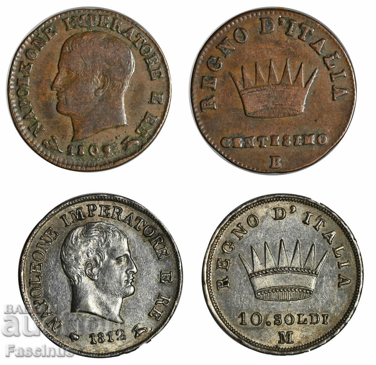 Set Napoleon * 10 Soldi 1812 + 1 Centesimo 1809 * Italy