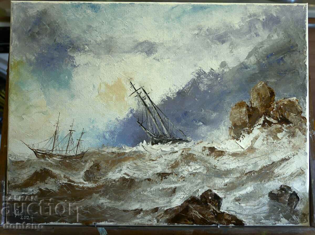 Oil painting-Seascape-Ship-Discover the eye in the painting