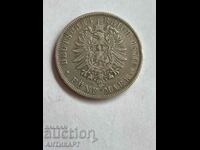 сребърна монета 5 марки Германия 1876 Карл Вюртемберг сребро