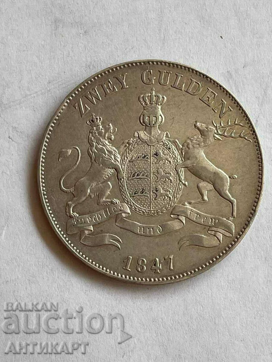 сребърна монета 2 гулдена Германия 1847 Вюртемберг сребро