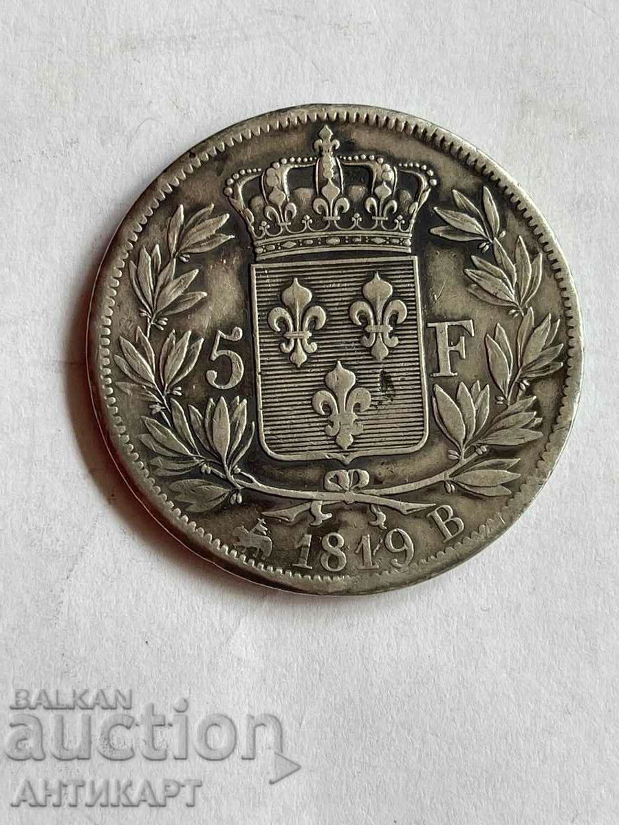 coin 5 francs Louis Louis XVIII 1819 In France silver