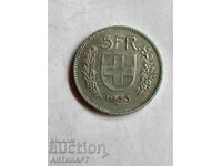 silver coin 5 franc silver Switzerland 1933