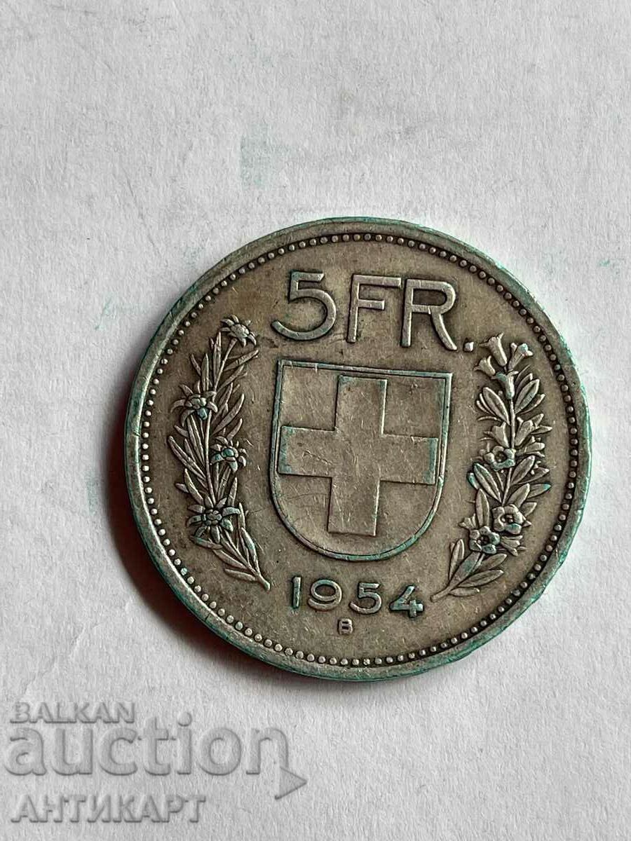 monedă de argint 5 franci de argint Elveția 1954
