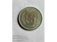 monedă de argint 5 franci de argint Elveția 1966
