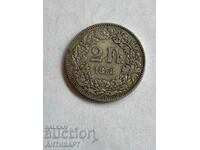 silver coin 2 francs Switzerland 1878 silver