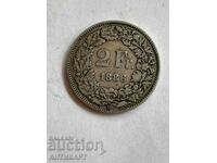 silver coin 2 francs Switzerland 1886 silver