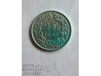 monedă de argint 2 franci Elveția 1963 argint