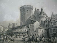 gravură veche din secolul al XIX-lea Bazar din Angoulême Franța ORIGINAL
