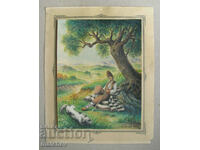 Watercolor painting At noon (shepherd) 1947, At. Manev, excellent