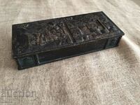 Old metal cast iron relief cast box