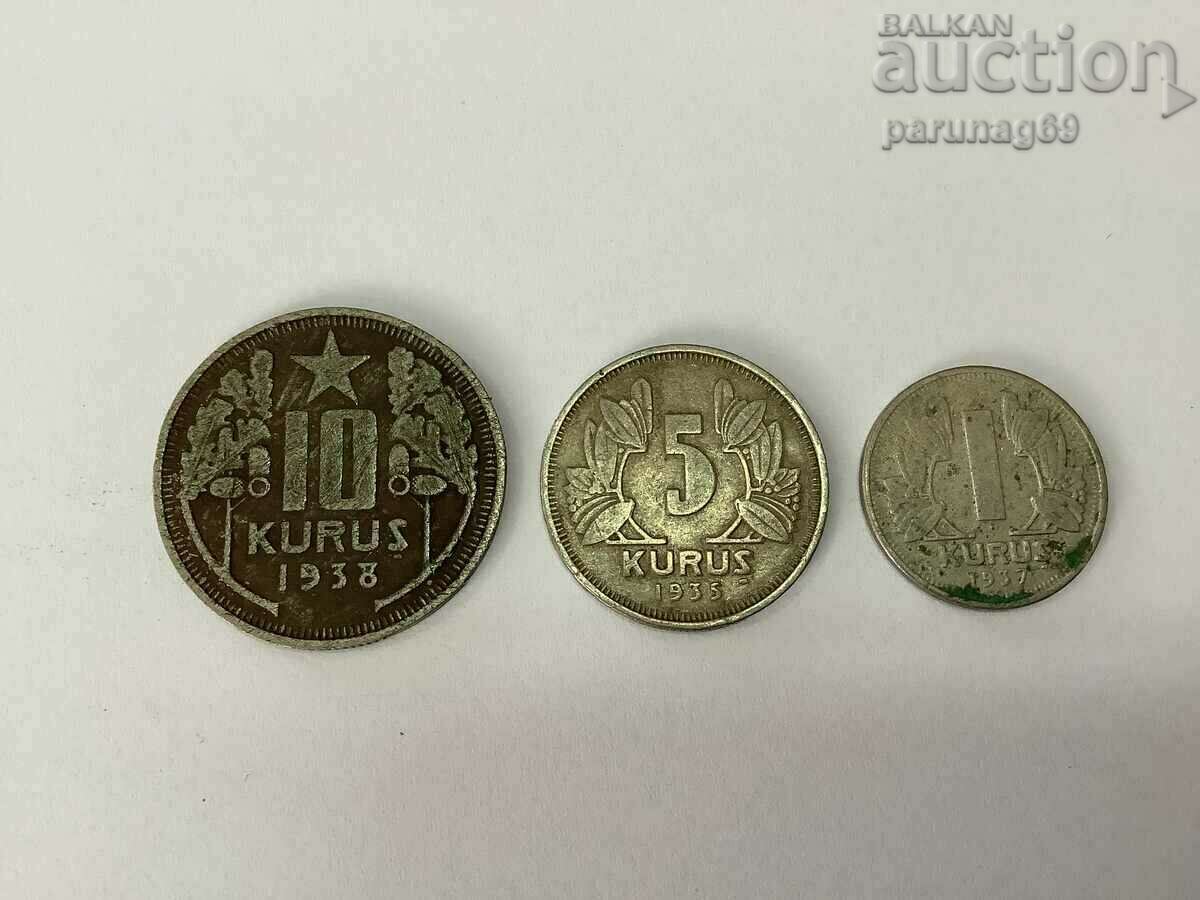 Turcia Lot de 3 monede 10, 5 și 1 kuruş 1938, 1935 și 1937