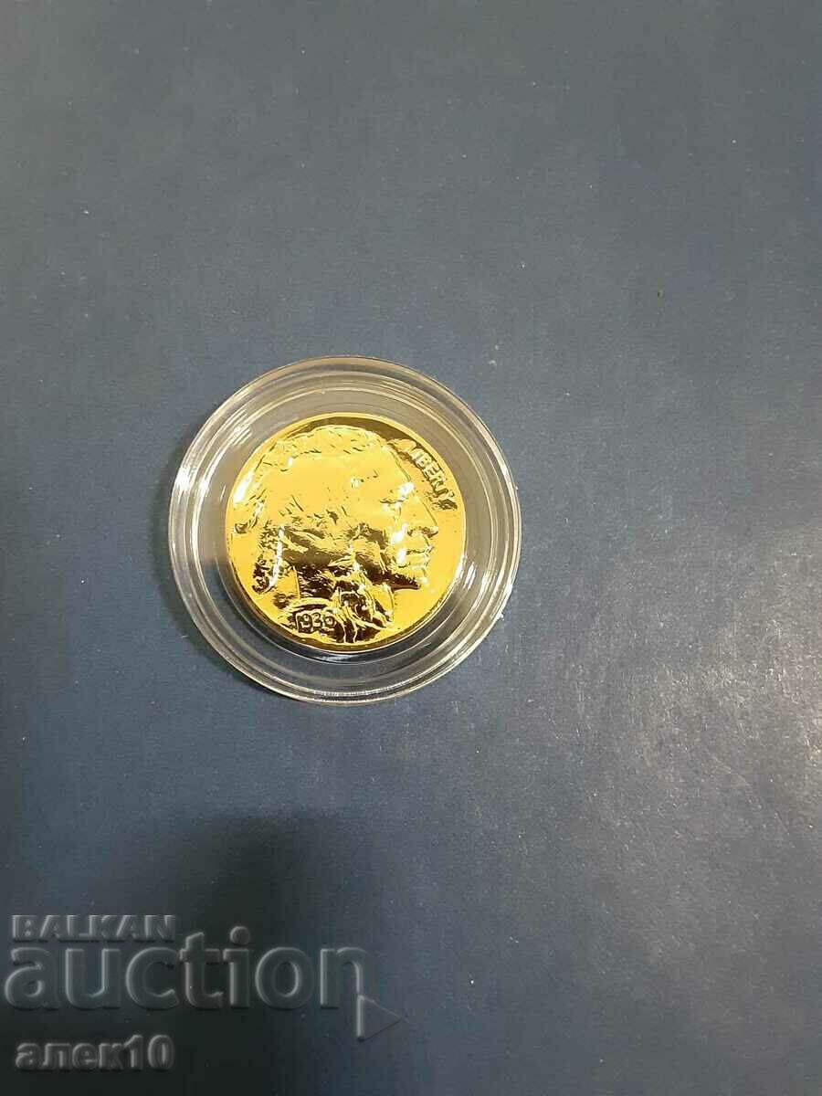 SUA 5 cent 1936 placat cu aur