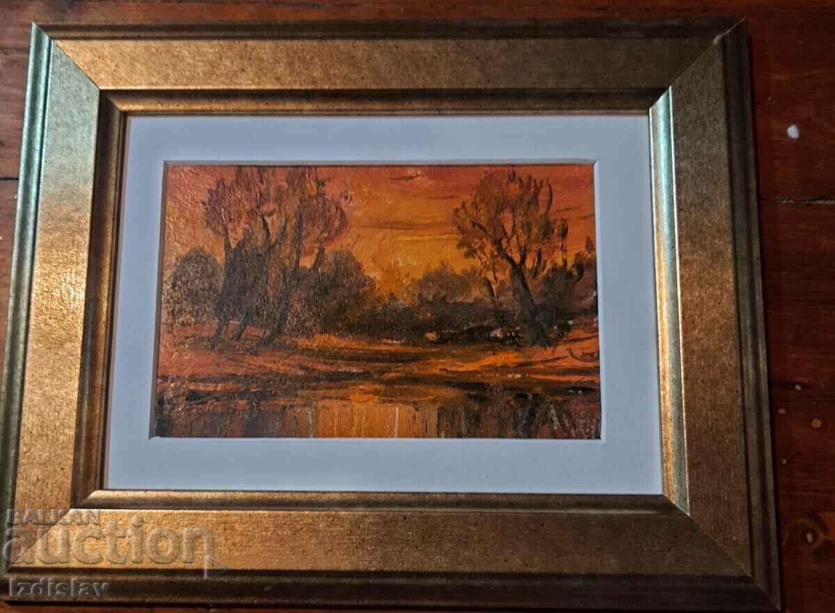 Стара картина масло върху картон