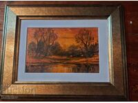 Pictură veche în ulei pe carton