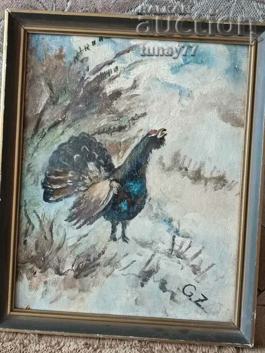 ❗Old oil painting The Rooster marked 1956❗