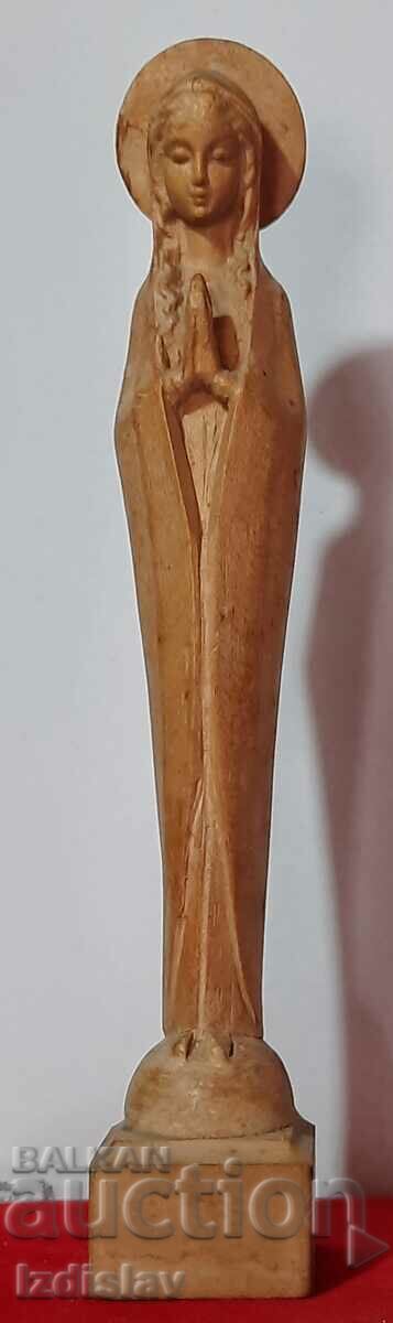 Hand carved wooden statuette of Virgin Mary