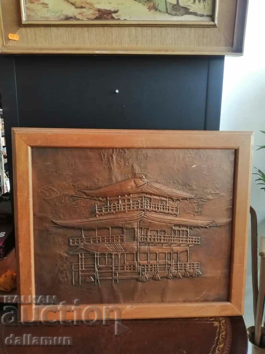 old copper sheet picture with wooden frame 65/55 cm with price 80.00 BGN | € 40.90