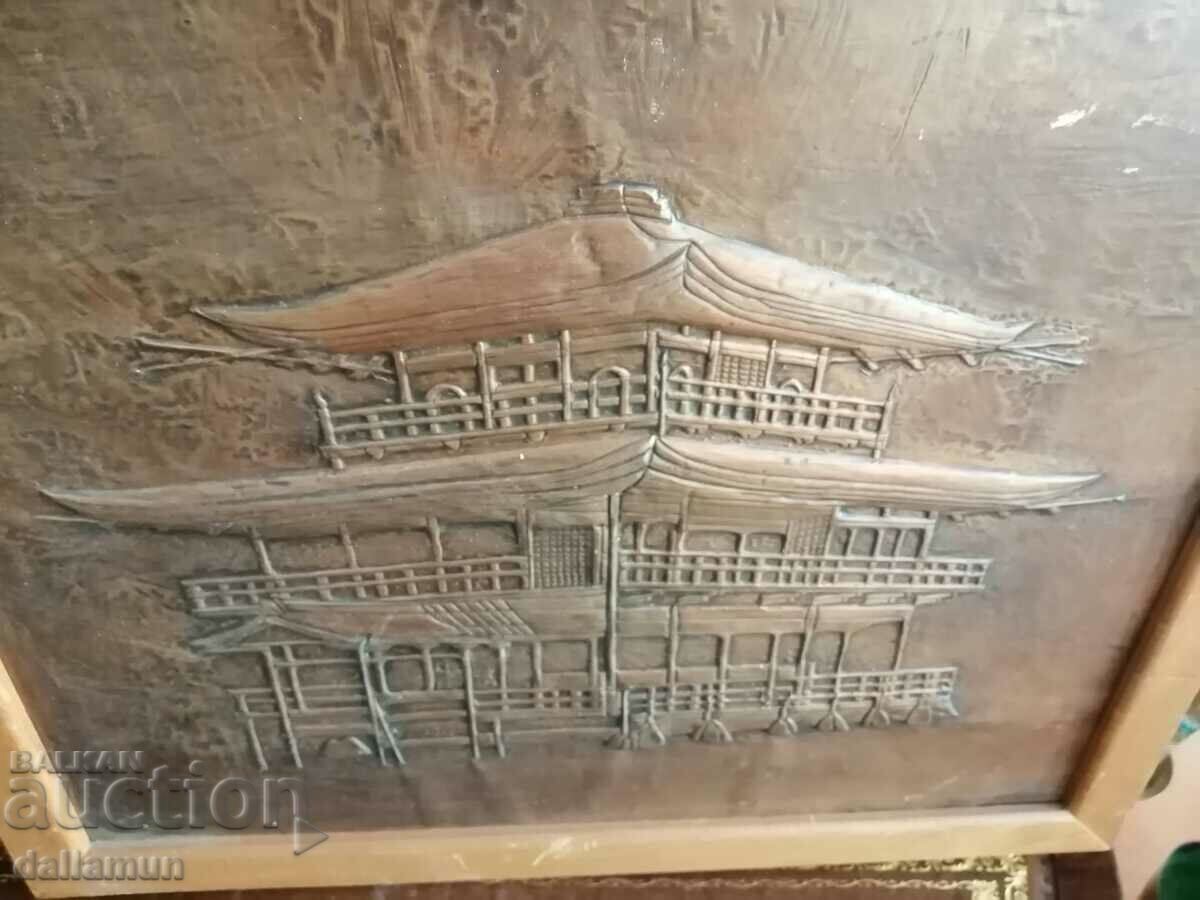 Auction  old copper sheet picture with wooden frame 65/55 cm