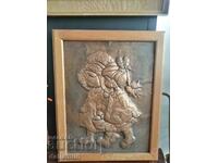 old copper sheet picture with wooden frame 68/53 cm