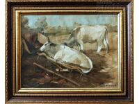 Πίνακας "Τοπίο με βόδια", 1938, καλλιτέχνης S. Dikidzhiev (1909-1970)