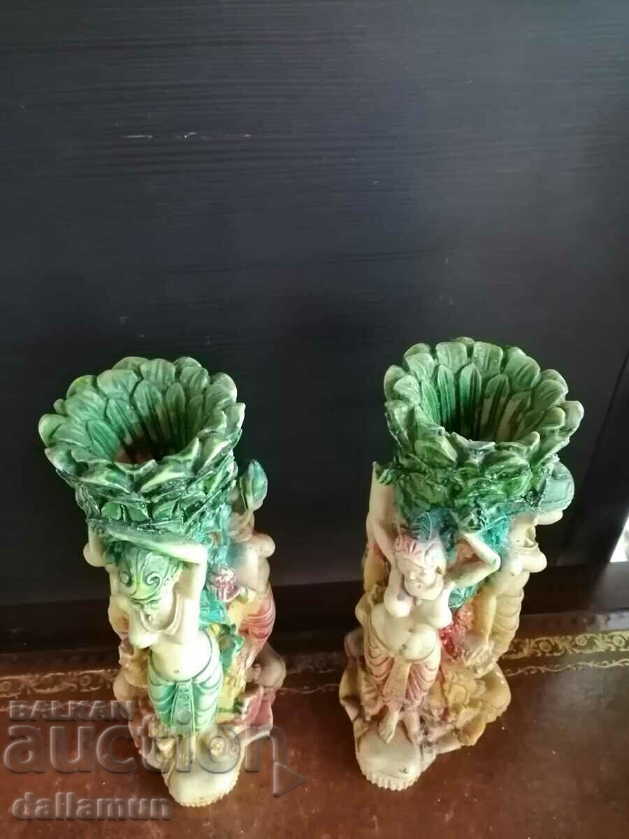 Auction pair of candlesticks with Chinese goddesses 20 cm Auction pair of candlesticks with Chinese goddesses 20 cm