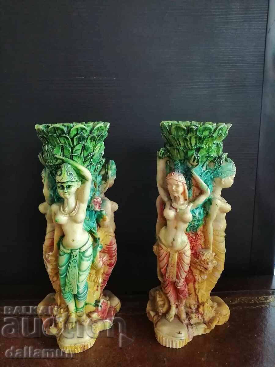 Delivery of pair of candlesticks with Chinese goddesses 20 cm Delivery of pair of candlesticks with Chinese goddesses 20 cm