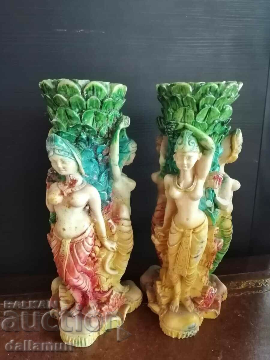 двойка свещници с китайски богини 20 см