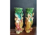 двойка свещници с китайски богини 20 см