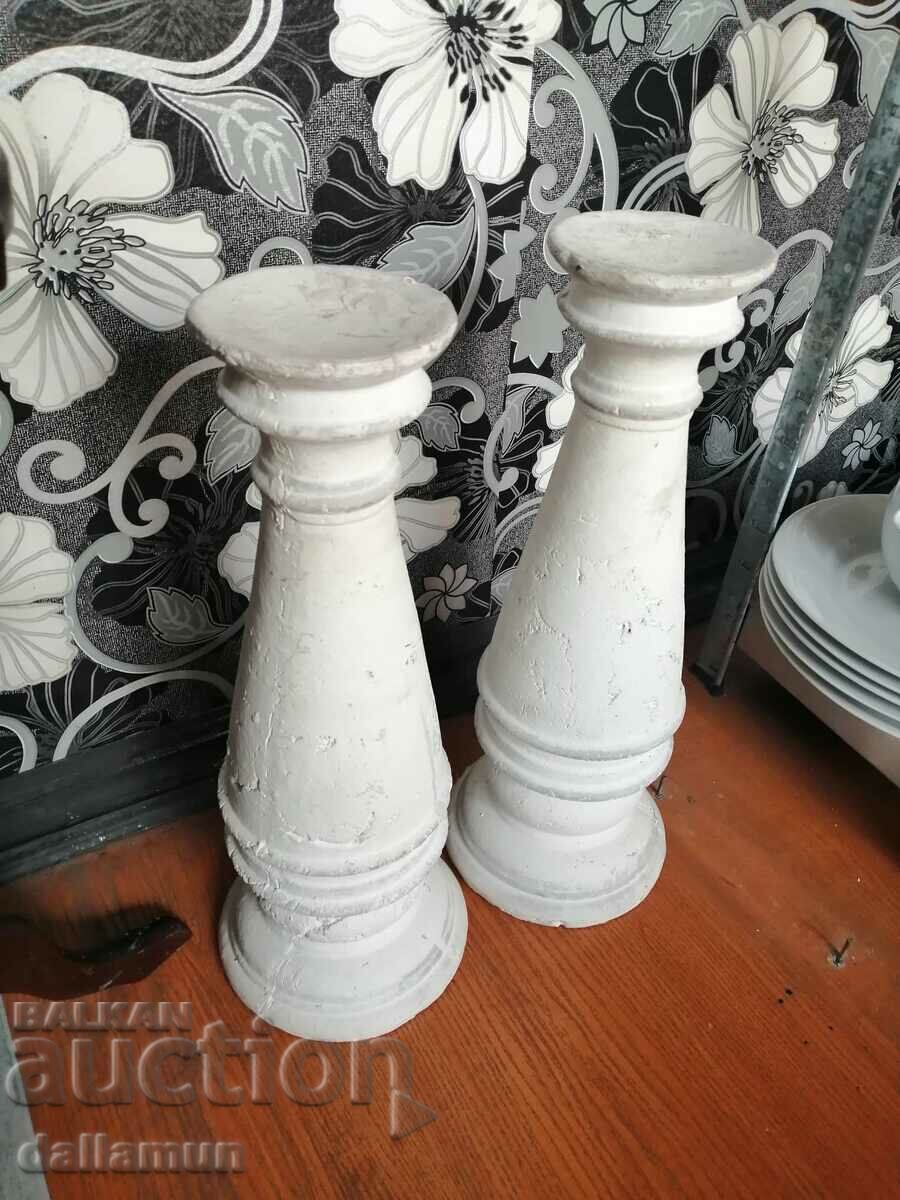 a pair of old plaster columns for decor 43/12 cm