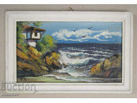 Oil painting House on the seashore, framed 18/24, excellent