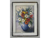 Oil painting Flowers in a blue vase, framed 15/20, excellent