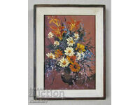 Oil painting Flowers in a brown vase, framed 15/20, excellent