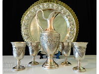 Silver-plated copper service for brandy, vines, grapes.