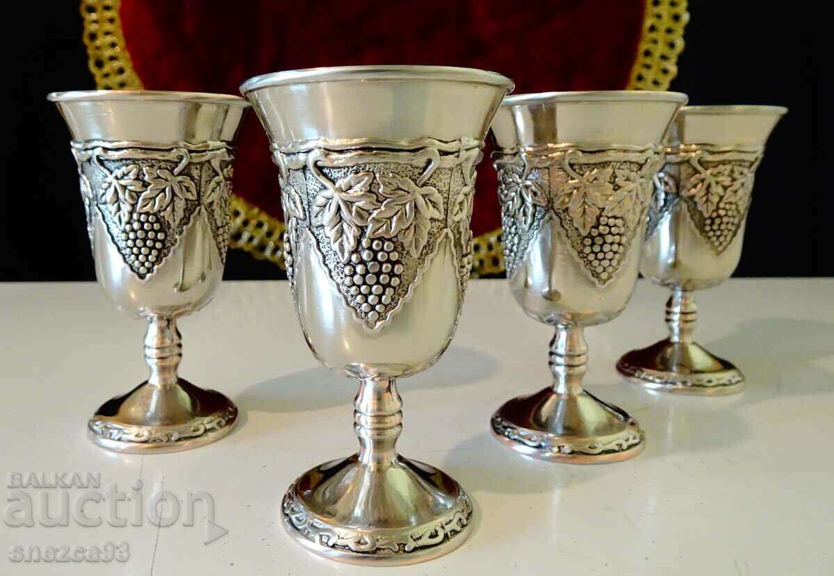 Silver-plated copper cups 4 pcs., vines, grapes.