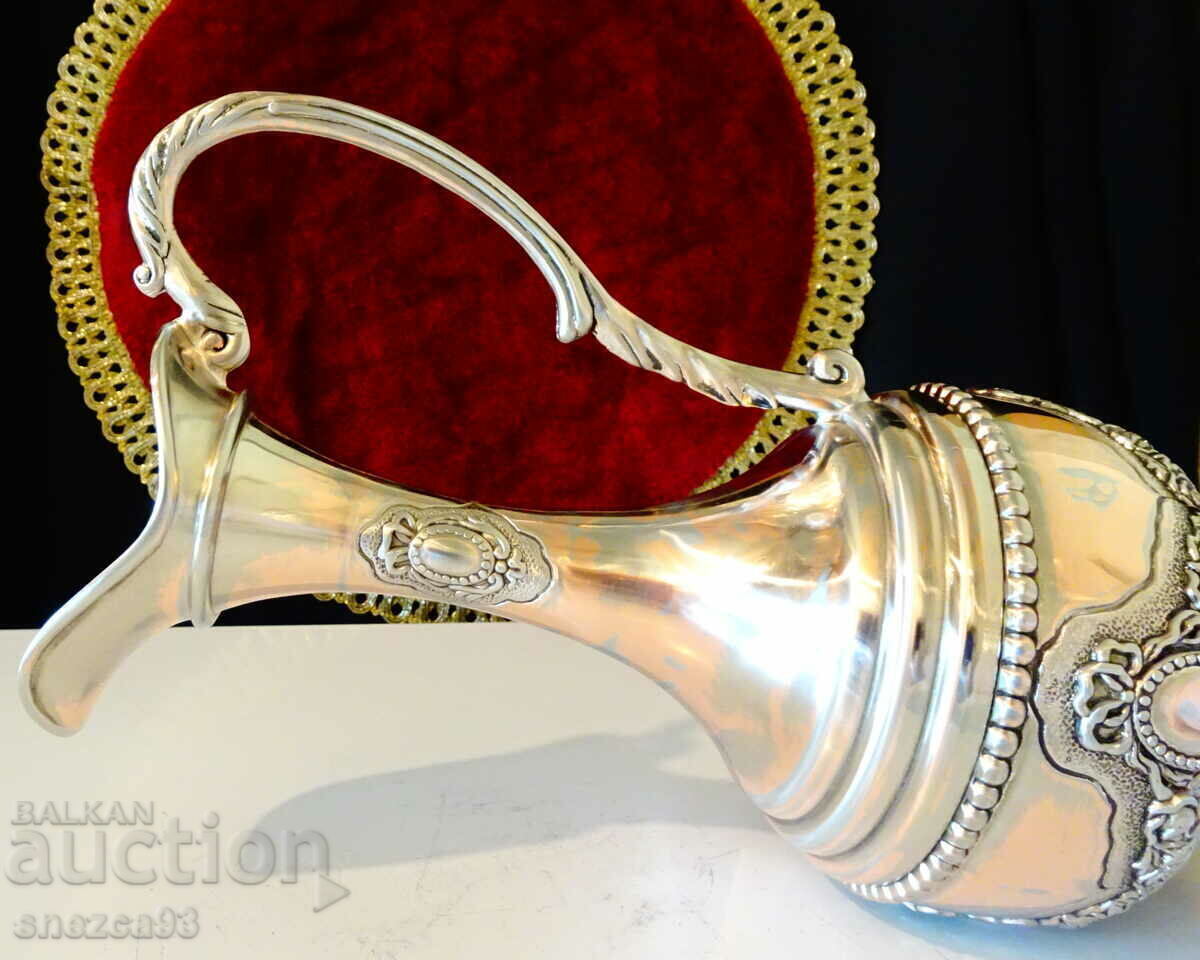 Silver-plated copper jug, roses, ornaments. - 5 Silver-plated copper jug, roses, ornaments. - 5