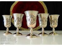 Silver-plated copper cups 5 pcs., roses, ornaments.