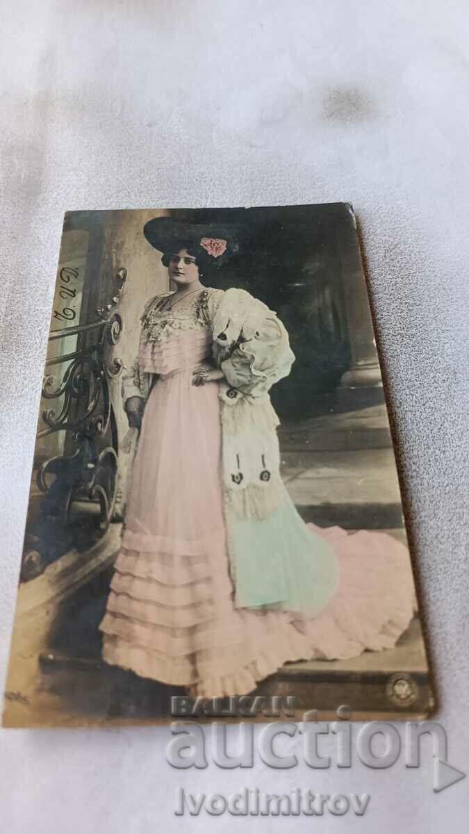Postcard Woman in pink dress