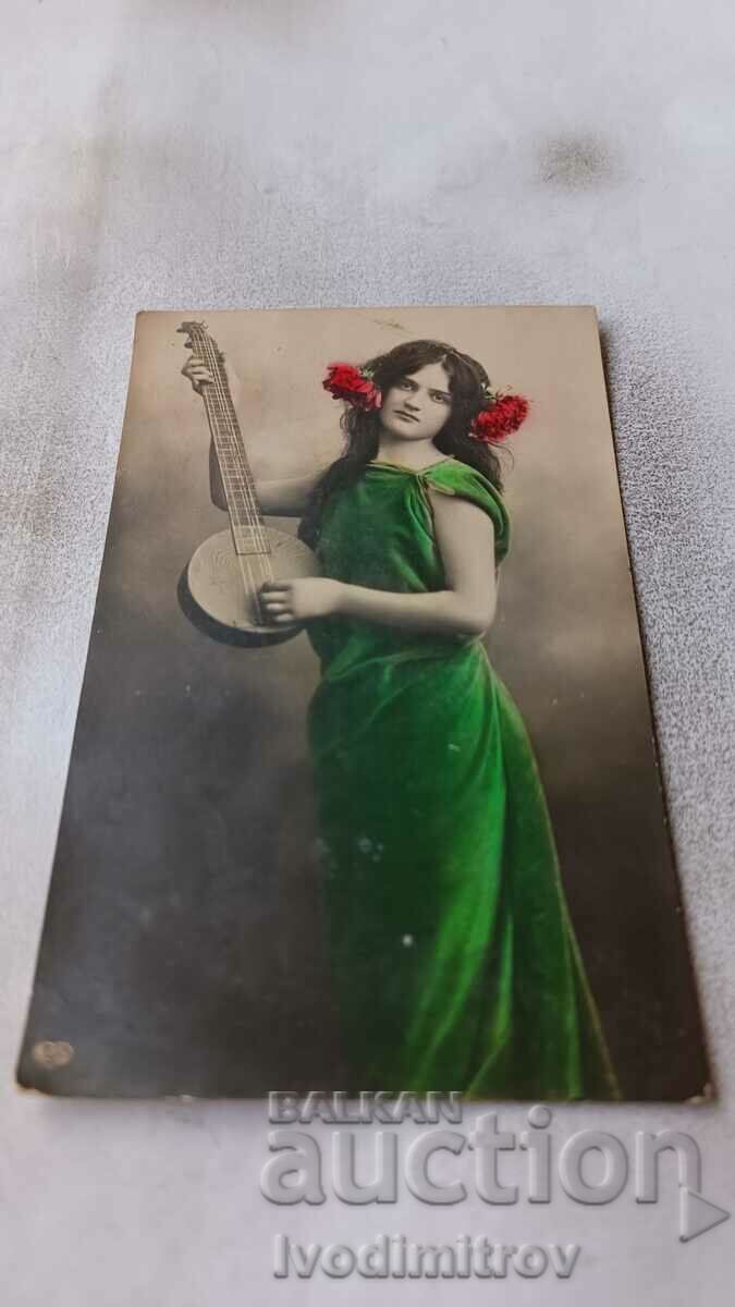 Postcard Stara Zagora Young girl with a mandolin 1907