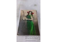 Пощенска картичка Стара Загора Младо момиче с мандолина 1907