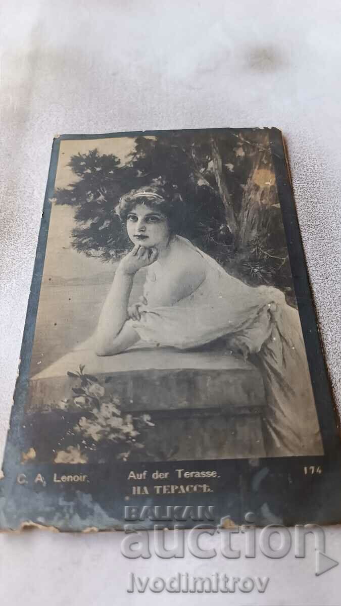 Carte poștală C. A. Lenoir pe terasă 1914