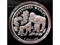 Сребро 5 Долара Горила 1996 Застрашени Животни