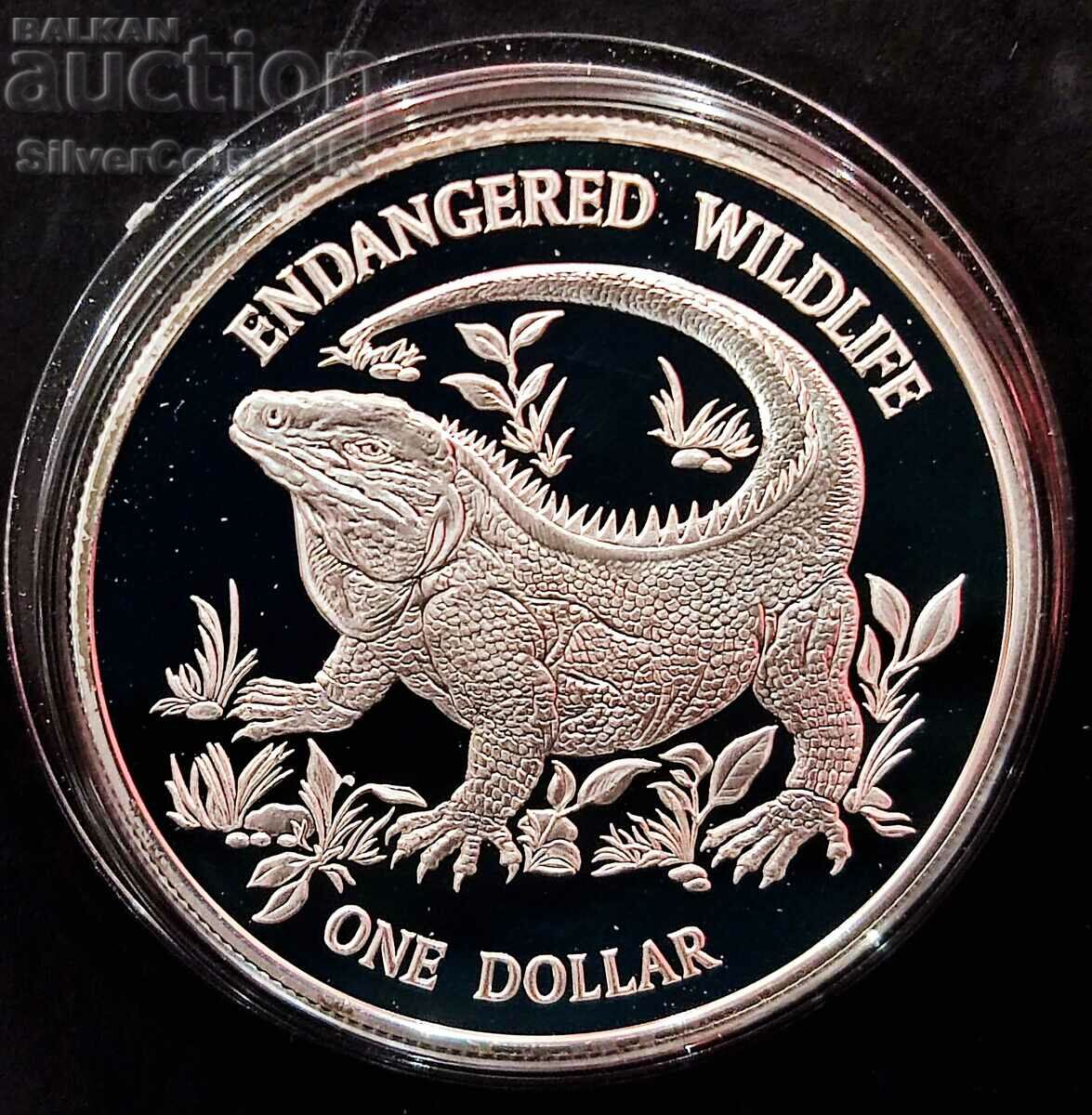 Сребро 1$ Игуана 1995 Застрашени Животни Каймани